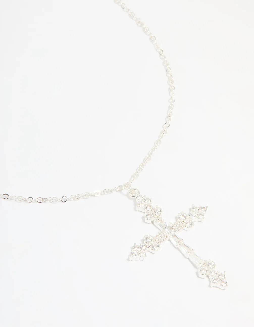 Fashionable Style Chic Look Silver Plated Cubic Zirconia Large Cross Pendant Necklace
