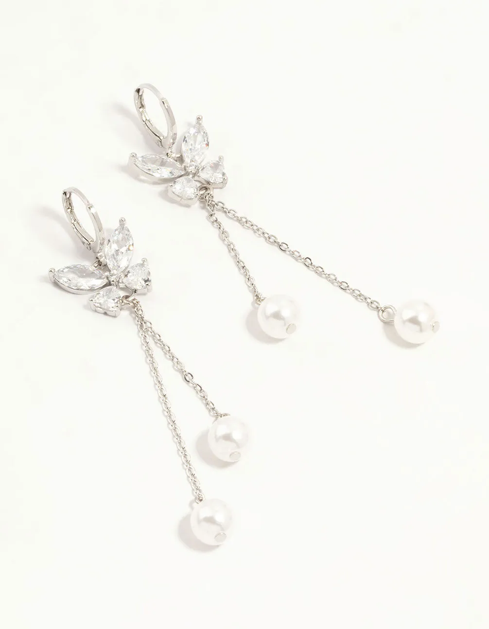 Sparkling Selection Comfortable Design Silver Plated Cubic Zirconia, Pearl & Butterfly Huggie Earrings