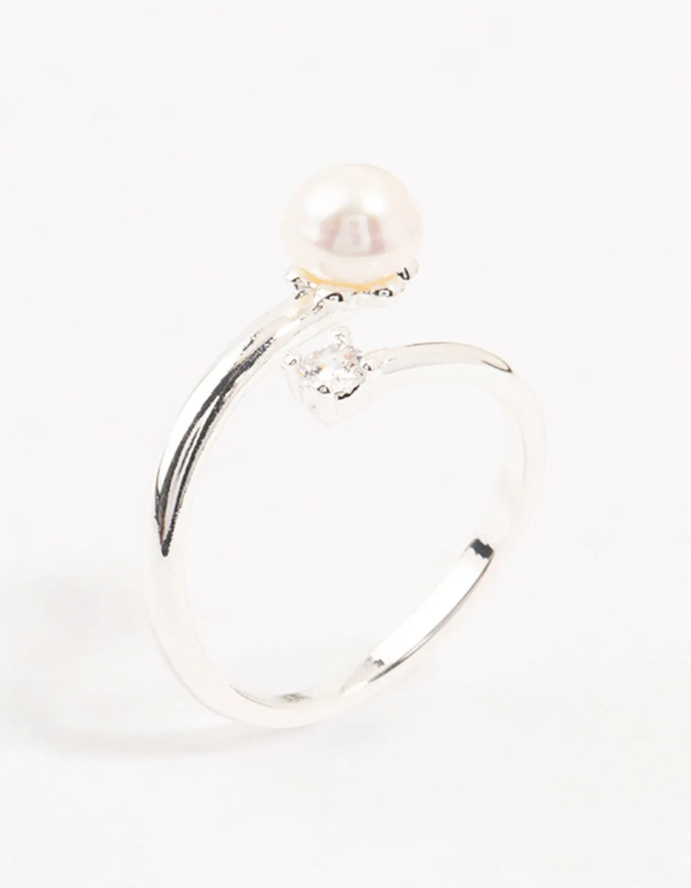 Silver Plated Dainty Cubic Zirconia Wrapped Ring Chic Finish Contemporary Creation