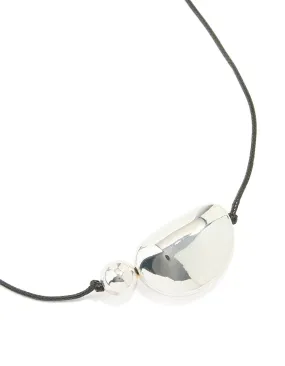 Silver Plated Pebble Cord Large Pendant Necklace Lightweight Choice