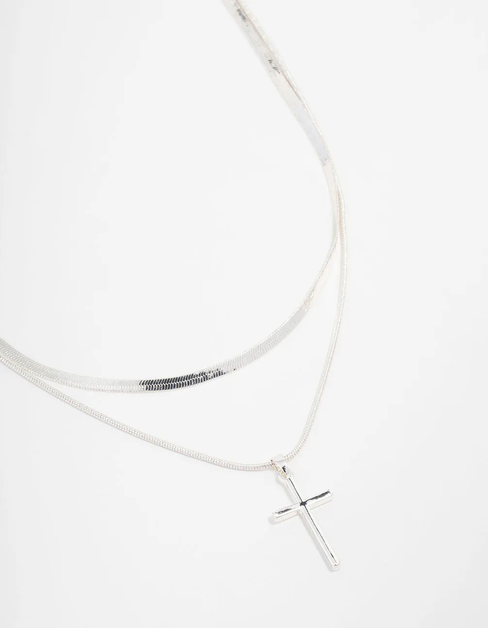 Silver Plated Plain Cross Snake Necklace 2-Pack Bold Mood Travel Gift
