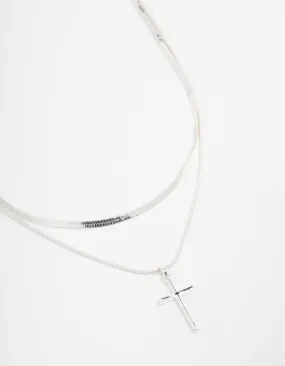 Silver Plated Plain Cross Snake Necklace 2-Pack Bold Mood Travel Gift