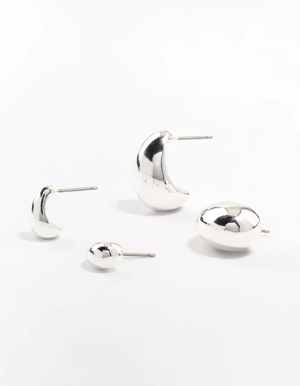 Decorative Adornment Trendy Element Silver Plated Teardrop Stud Earrings 2-Pack