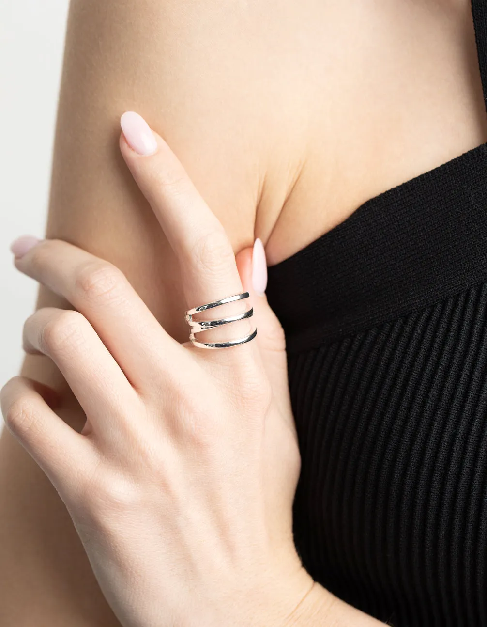 Silver Plated Three in One Ring Beauty Accessory Octagonal Look