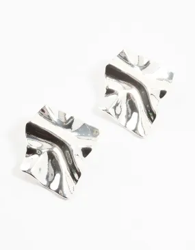 Glittering Piece Silver Plated Warped Metal Stud Earrings