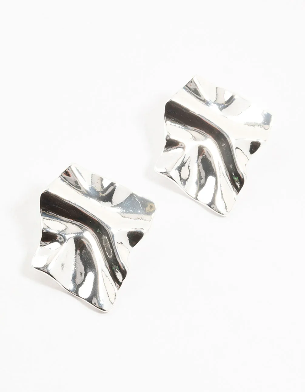 Glittering Piece Silver Plated Warped Metal Stud Earrings
