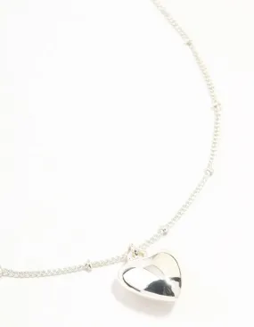 Silver Puffy Heart Ball Chain Necklace Luxury Jewelry Retro Style