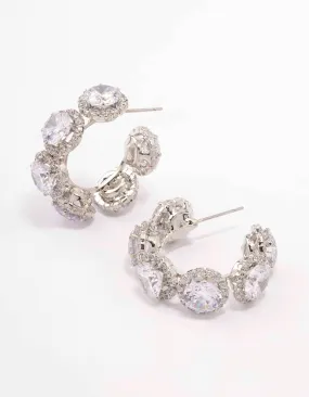 Luxurious Aesthetic Embellished Embellishment Silver Round Cubic Zirconia Small Hoop Earrings