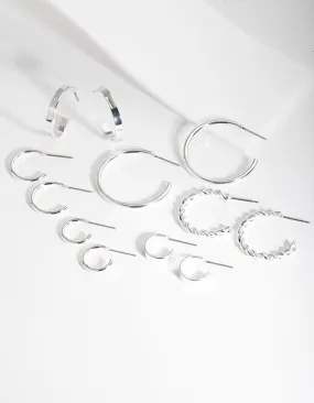 Silver Sleeper Hoop Earring 6-Pack Embellished Trinket Trendy Finish