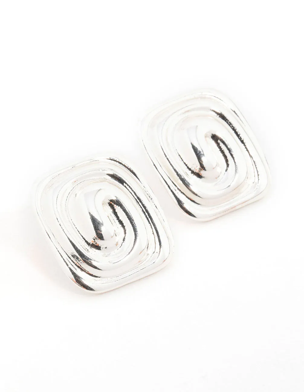Graceful Creation Silver Square Swirl Stud Earrings