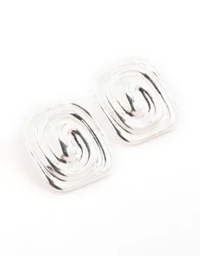 Graceful Creation Silver Square Swirl Stud Earrings