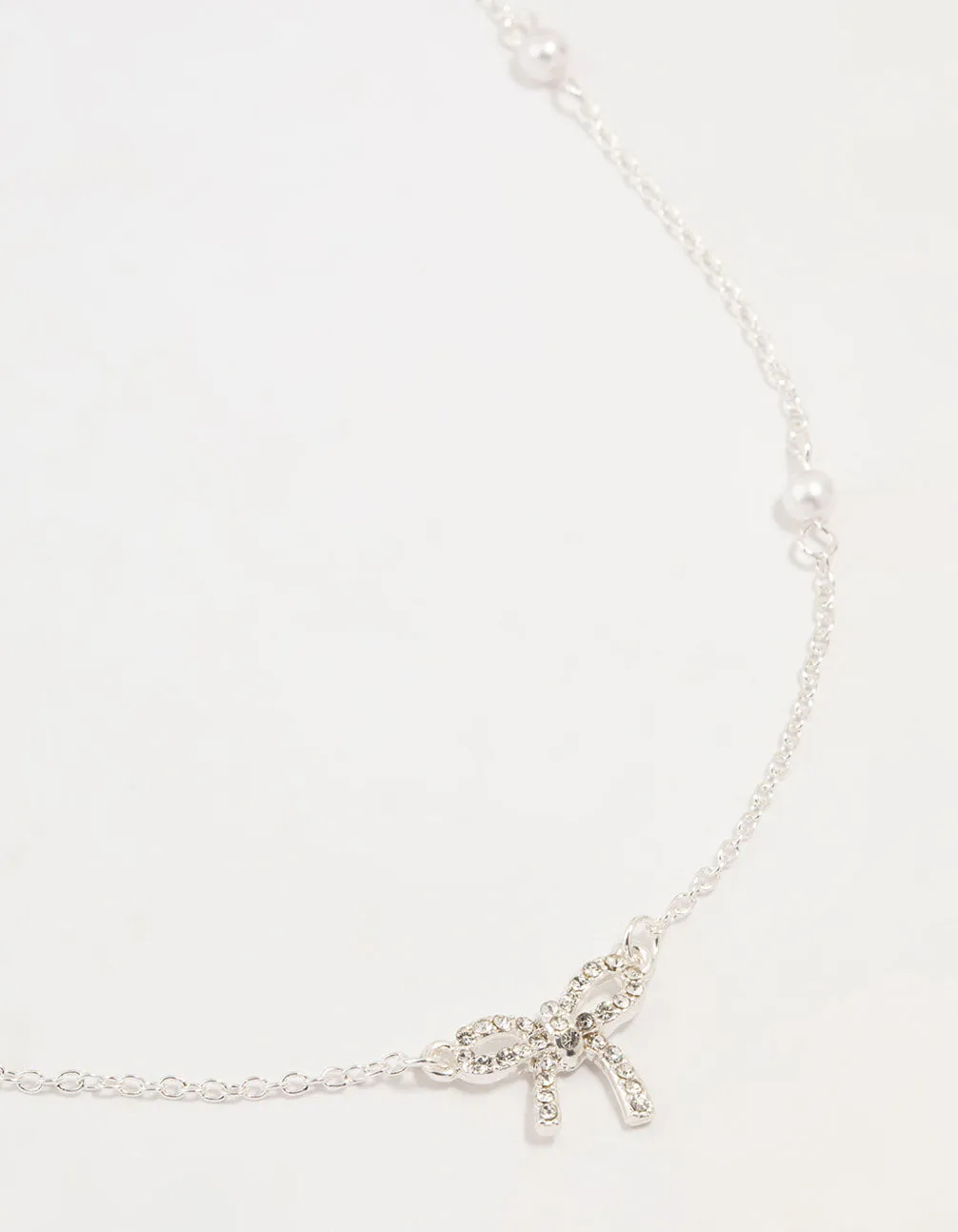 Outdoor Fun One Of A Kind Item Silver Station Pearl Diamante Bow Necklace