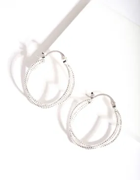 Silver Stipple Double Hoop Earrings Simple Item Attractive Appearance