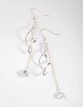 Miniature Accent Silver Swirl Drop Earrings