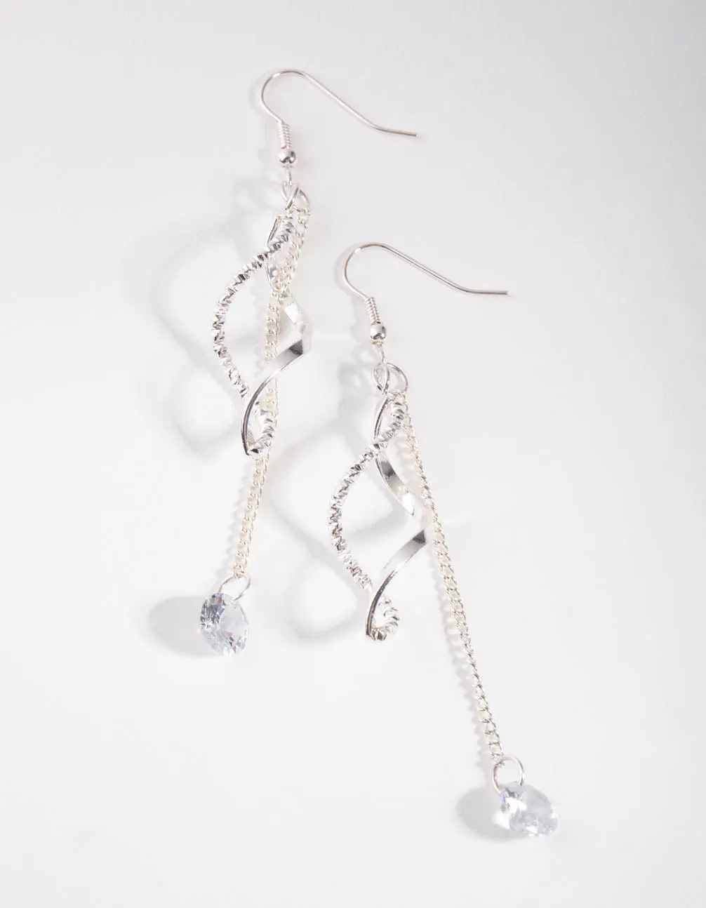 Miniature Accent Silver Swirl Drop Earrings