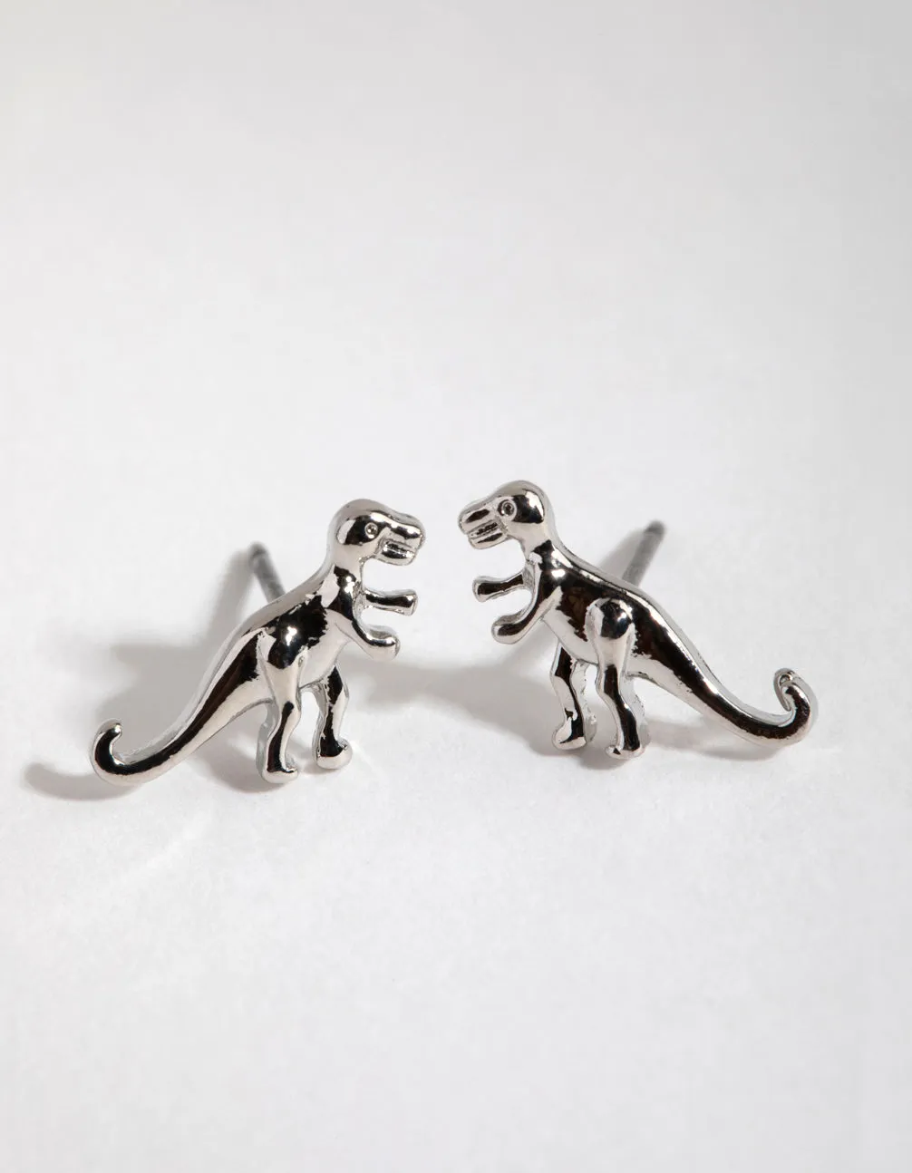 Simple Item Silver T-Rex Stud Earrings