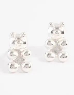 Timeless Adornment Chic Vibe Silver Teddy Bear Stud Earrings