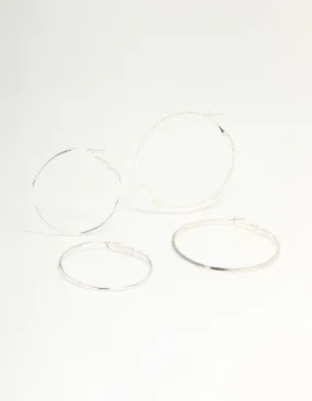 Silver Textured & Plain Hoop Earrings 2-Pack Elegant Finish Affordable Embellishment