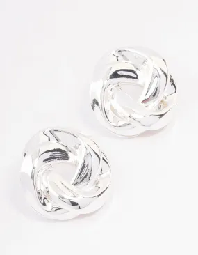 Silver Twisted Rope Circle Stud Earrings Sparkling Accent Creative Adornment