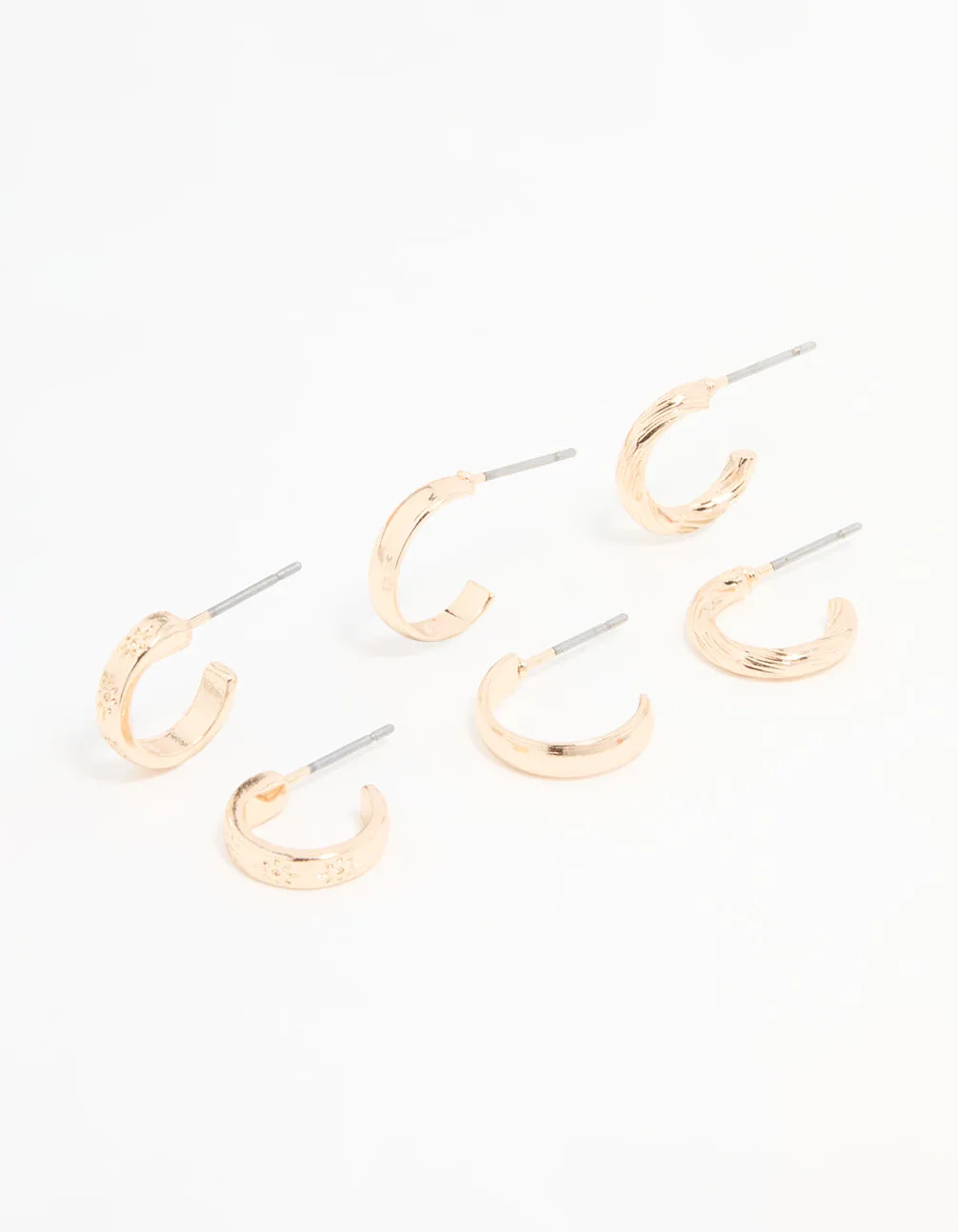 Gold Textured & Sleek Hoop Earrings 3-Pack Classic Look
