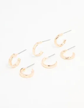 Gold Textured & Sleek Hoop Earrings 3-Pack Classic Look