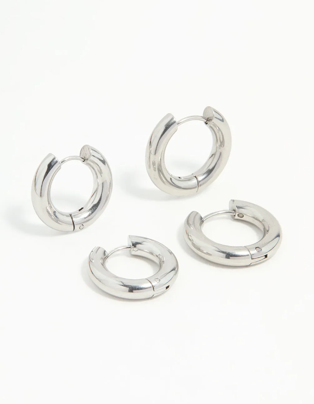 Fashionable Decoration Waterproof Stainless Steel Tube Hoop Earrings 2-Pack