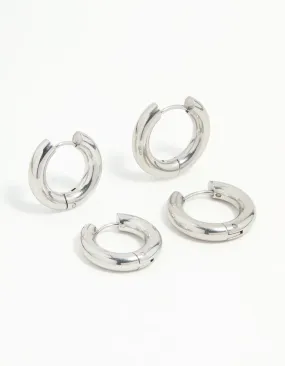 Fashionable Decoration Waterproof Stainless Steel Tube Hoop Earrings 2-Pack