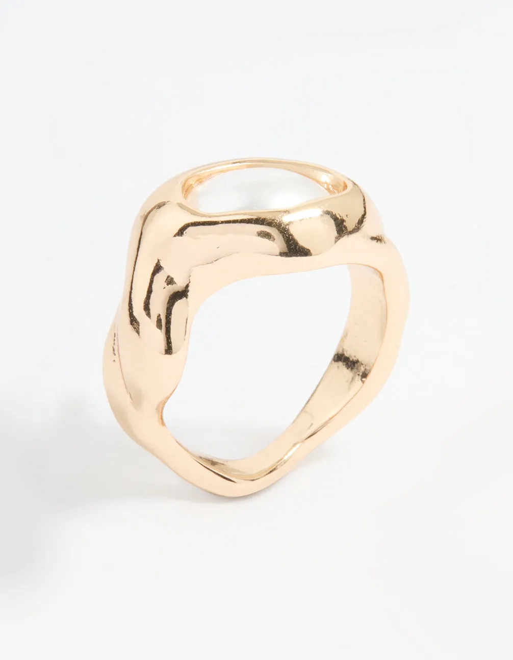 Gold Pearl Molten Circle Ring Trendy Style