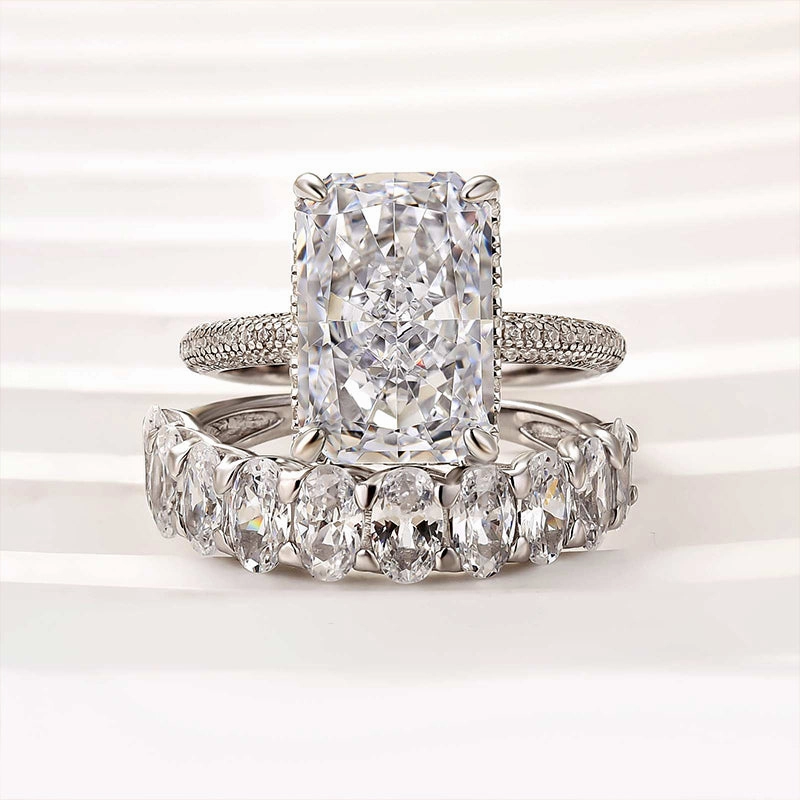 Louily Luxurious Elongated Radiant Cut Wedding Ring Set Vibrant Jewelry Look Glamour Shine