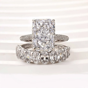 Louily Luxurious Elongated Radiant Cut Wedding Ring Set Silky Finish