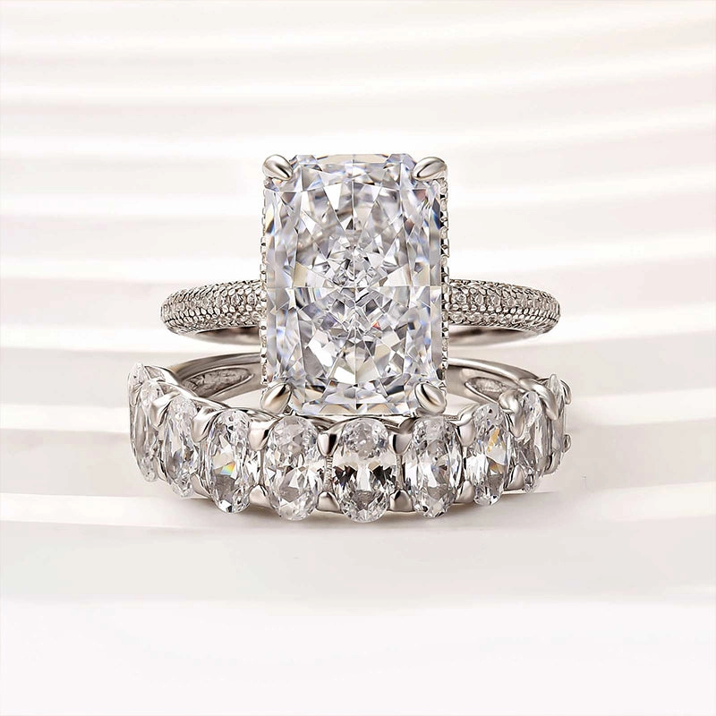 Ethereal Form Glimmer Accent Louily Luxurious Elongated Radiant Cut Wedding Ring Set