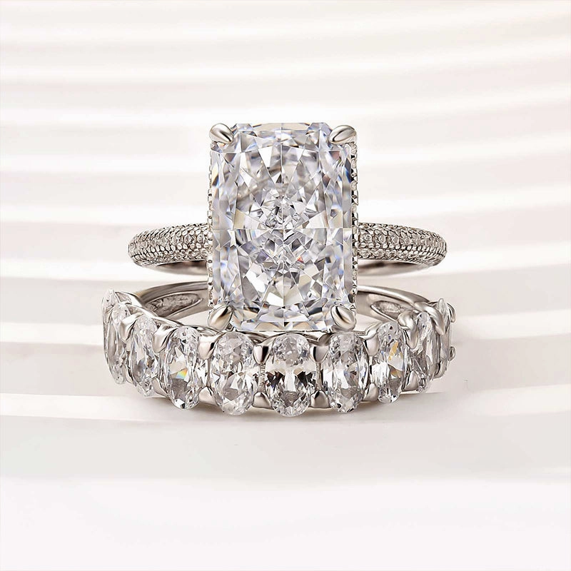 Louily Luxurious Elongated Radiant Cut Wedding Ring Set Silky Finish