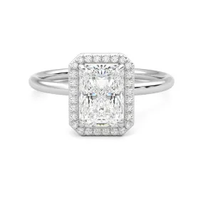 Premium Style Radiant Cut Halo Moissanite Engagement Ring with Hidden Anniversary Stone Accent