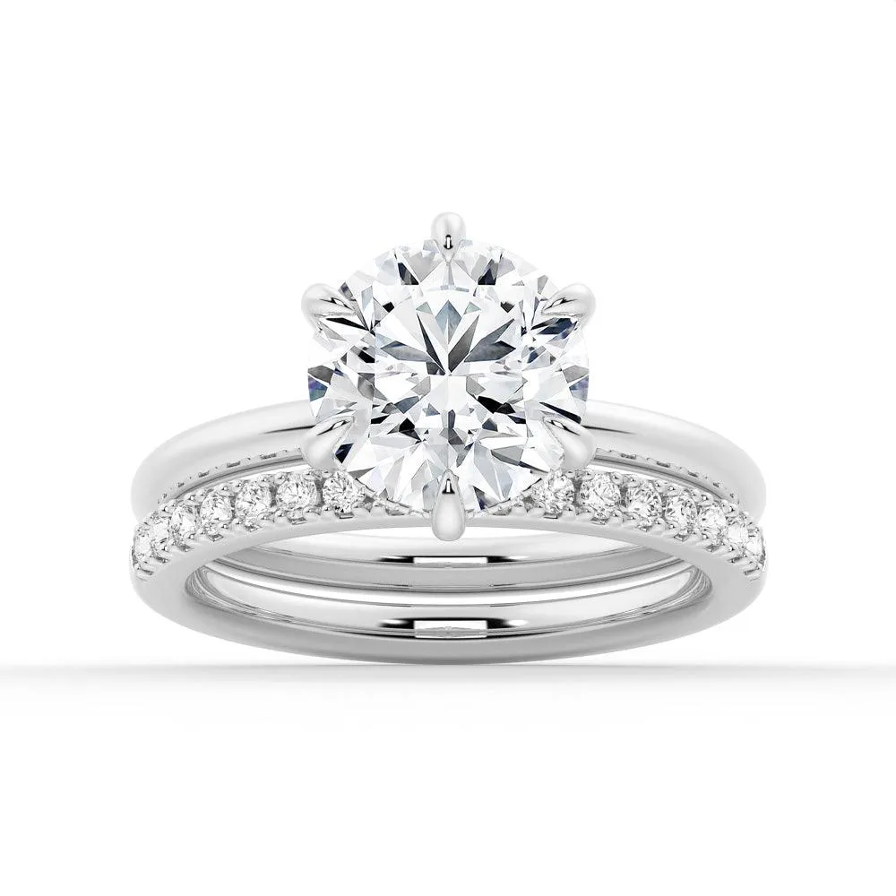Stylish Item Six Prong Solitaire Hidden Halo Moissanite Ring Set with Matching Wedding Band