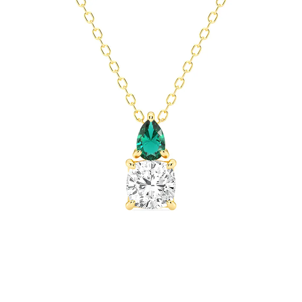 Gift Highlight Date night Toi Et Moi Emerald and Cushion Cut Lab Grown Diamond Pendant Necklace