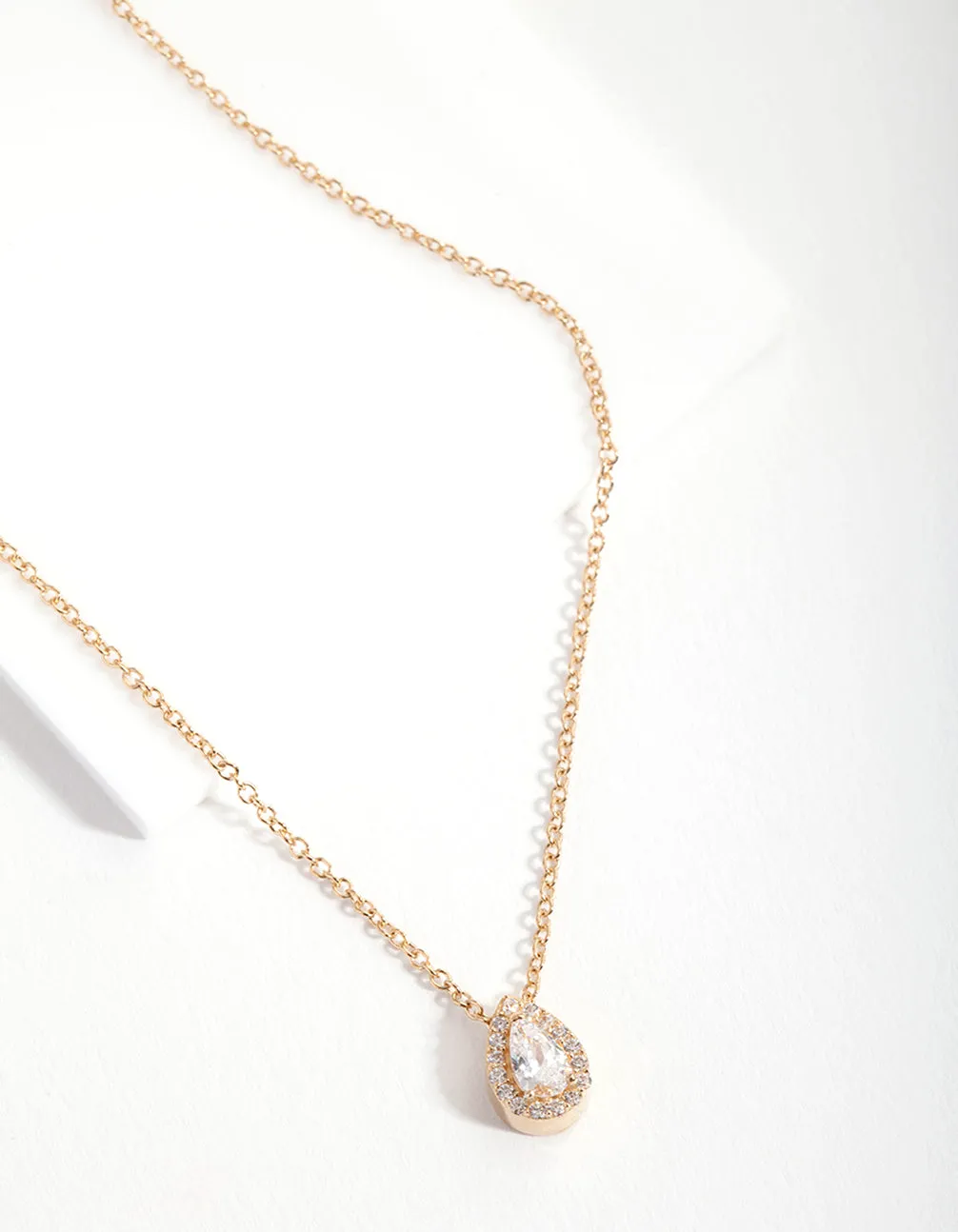 All Ages Jewelry Gold Plated Sterling Silver Cubic Zirconia Pear Halo Necklace