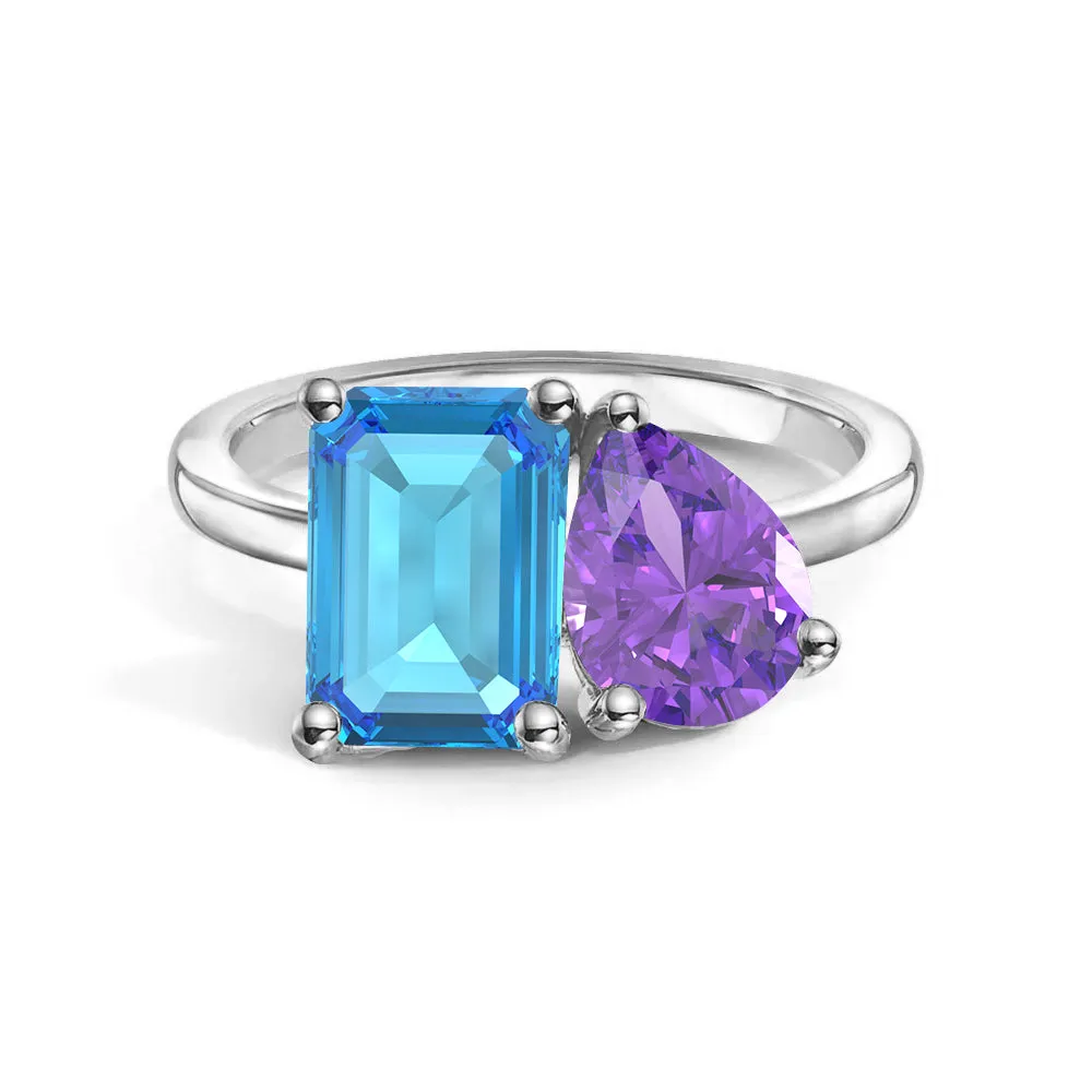 Gift For Him Toi et Moi Personalized Blue Topaz Birthstone Anniversary Ring