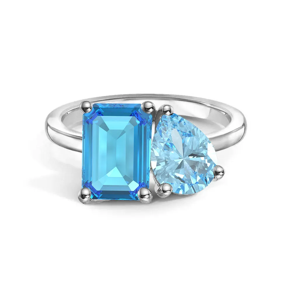 Neutral Mood Branded Piece Toi et Moi Personalized Blue Topaz Birthstone Anniversary Ring