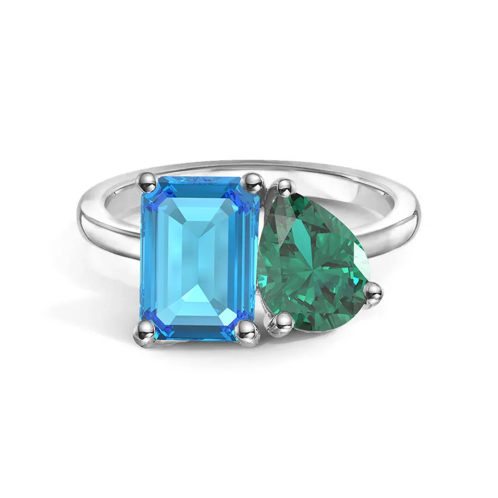 Delicate Piece Toi et Moi Personalized Blue Topaz Birthstone Anniversary Ring