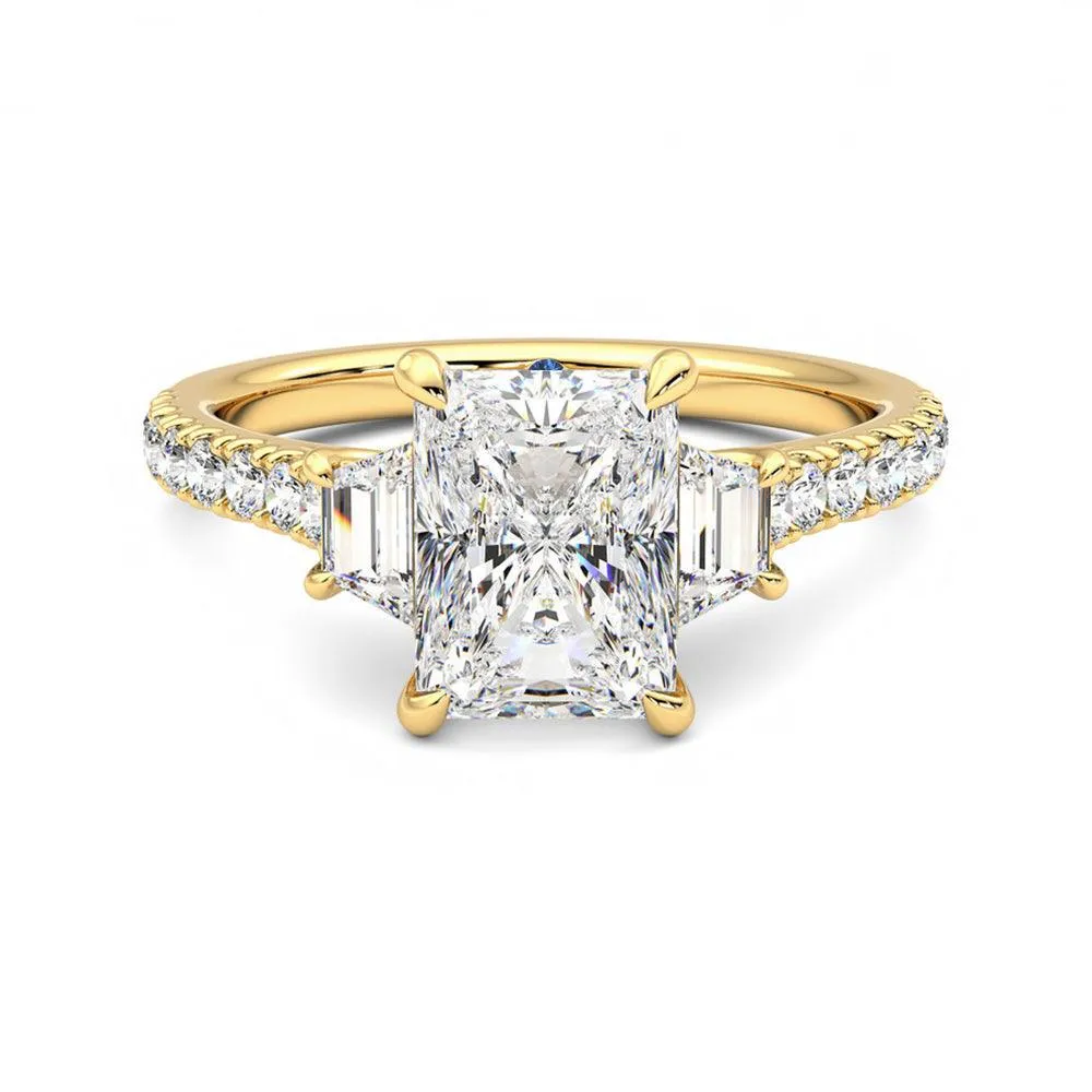 Casual Contour HighEnd Sign Three Stone Radiant Cut & Half Moon Moissanite Engagement Ring with Hidden Anniversary Stone Accent