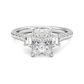 Elegant Article Three Stone Radiant Cut & Half Moon Moissanite Engagement Ring with Hidden Anniversary Stone Accent