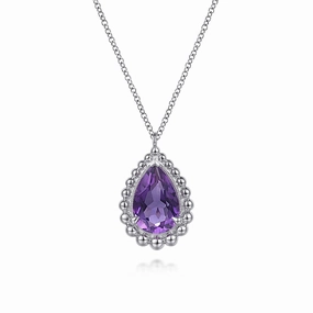Lustrous Sparkle Sterling Silver Faceted Amethyst Teardrop Bujukan Necklace
