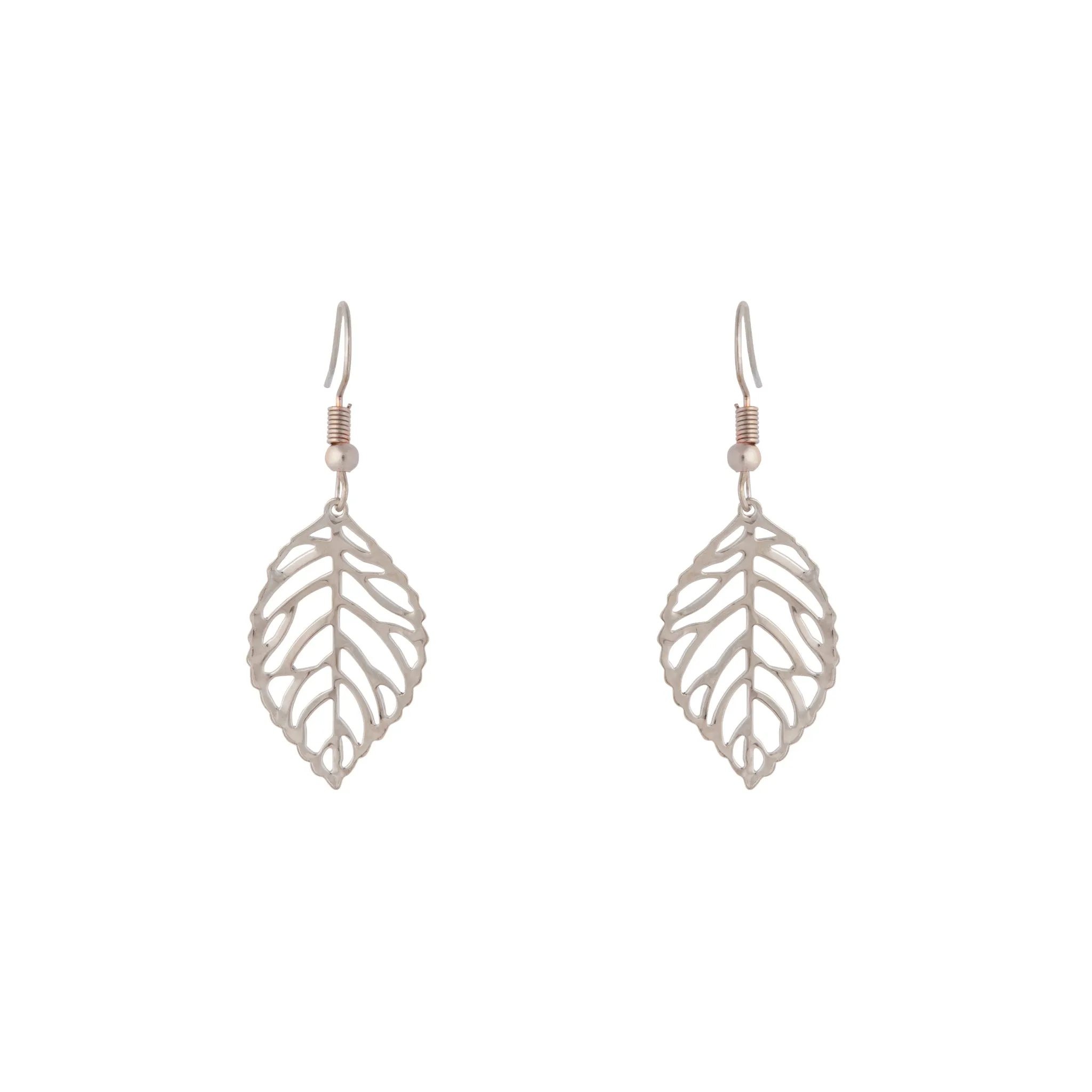 Silver Single Leaf Filigree Drop Earrings Simple Essential Glittering Choice
