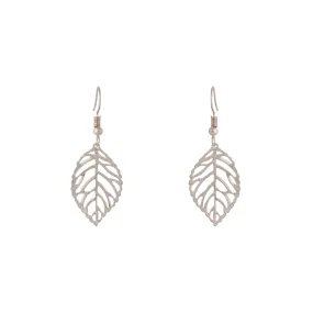 Silver Single Leaf Filigree Drop Earrings Simple Essential Glittering Choice
