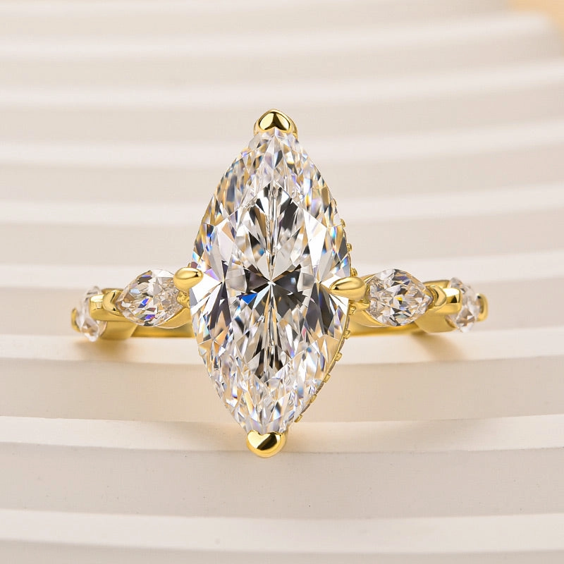 Louily Marquise Cut Engagement Ring For Women In Sterling Silver Shiny Edge