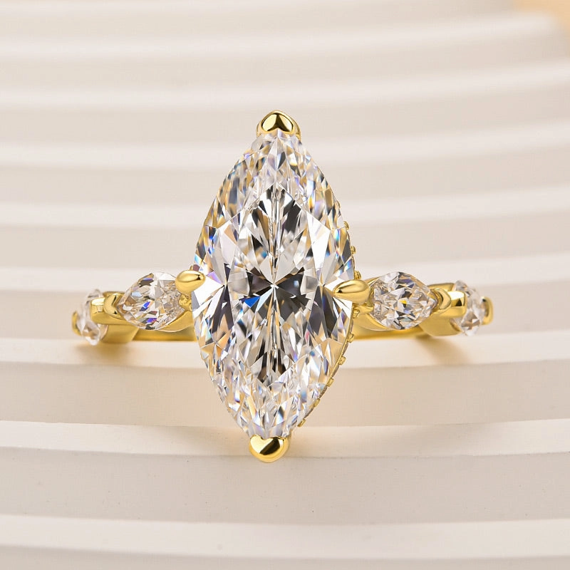 Natural Detail Louily Marquise Cut Engagement Ring For Women In Sterling Silver