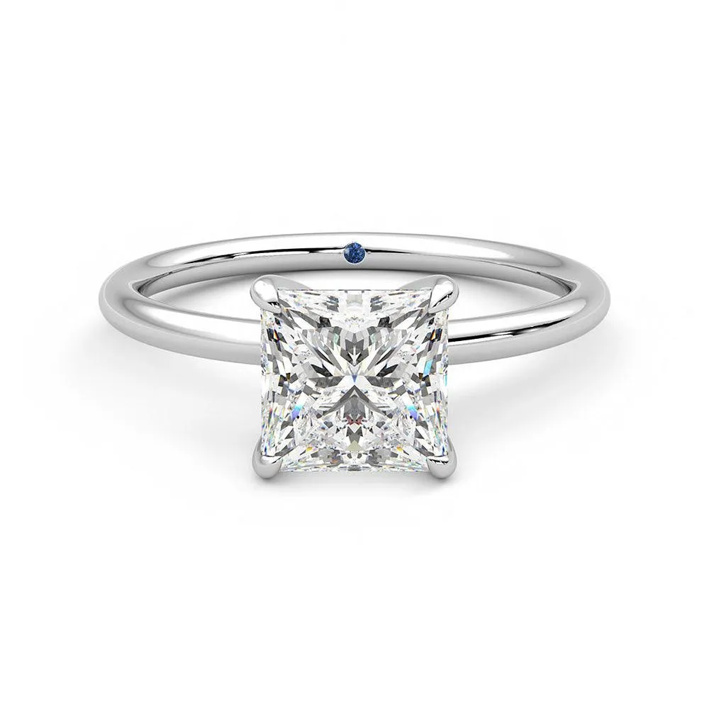 Modern Art Solitaire Princess Cut Moissanite Engagement Ring with Hidden Anniversary Stone