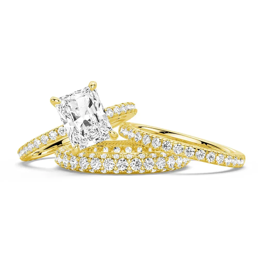 Solitaire Radiant Cut Moissanite Ring Set with Matching Stacking Band Premium accessory Contemporary Art