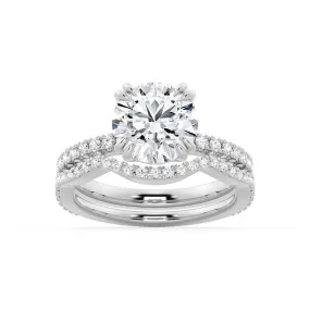 Glam Present Ornate Emblem Solitaire Round Cut Engagement Ring Set With Matching Wedding Band