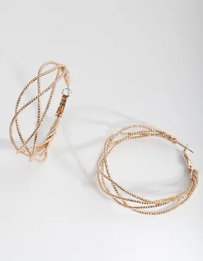 Lustrous Accent Gold Crossover Multi Hoop Earrings